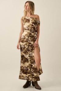 Gilded Age Abstract Satin One-Shoulder Maxi Dress - ShopPromesa