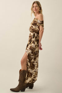 Gilded Age Abstract Satin One-Shoulder Maxi Dress - ShopPromesa