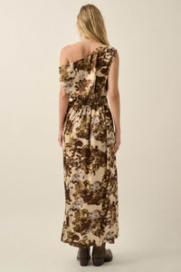 Gilded Age Abstract Satin One-Shoulder Maxi Dress - ShopPromesa