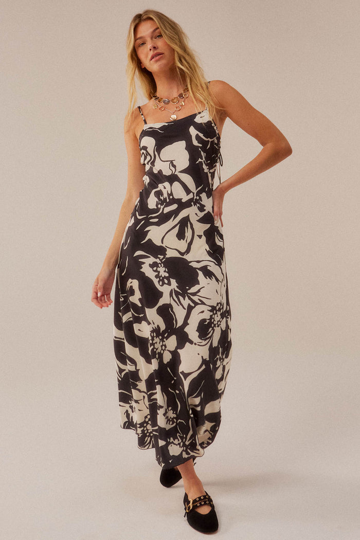 Charming Blossoms Floral Satin Midi Slip Dress - ShopPromesa