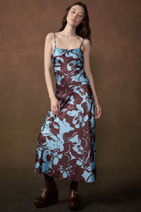 Charming Blossoms Floral Satin Midi Slip Dress - ShopPromesa