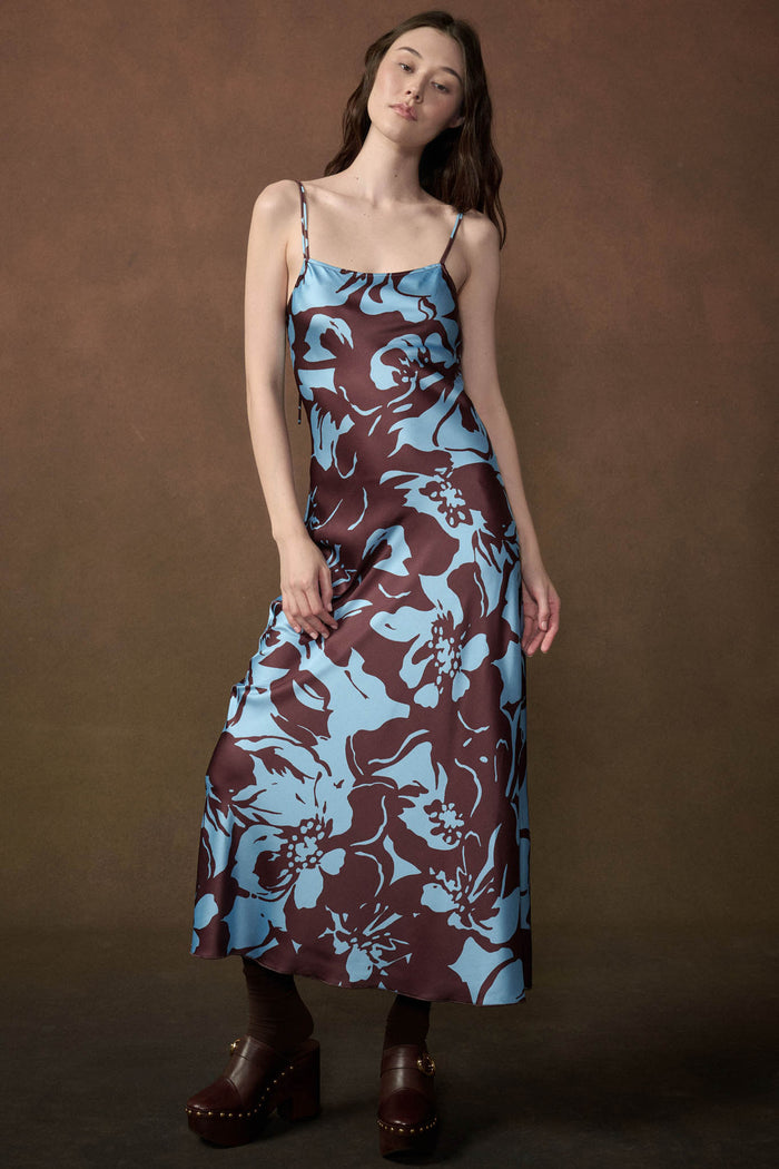 Charming Blossoms Floral Satin Midi Slip Dress - ShopPromesa