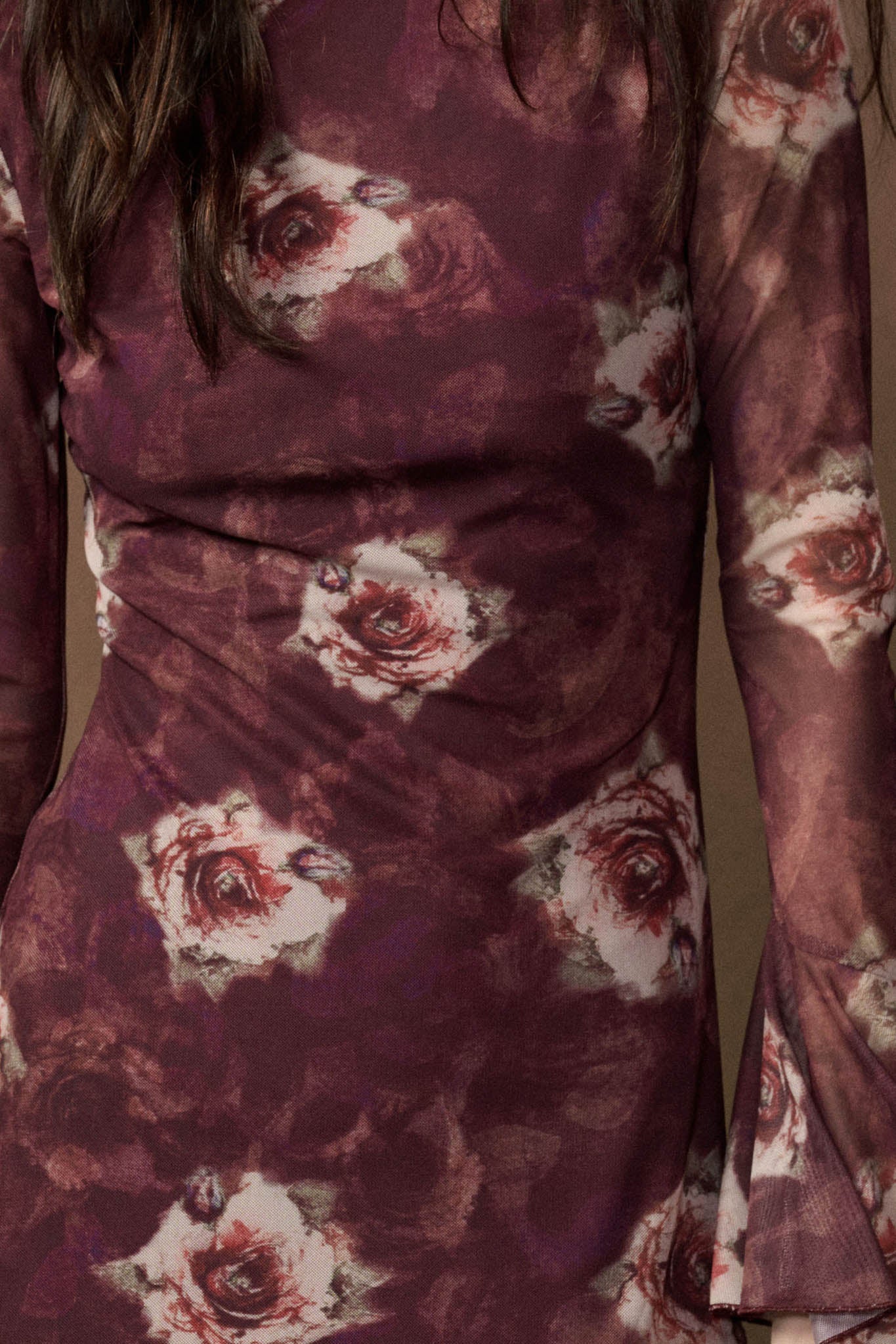 Bordeaux Beauty Floral Mesh Bell-Sleeve Maxi Dress - ShopPromesa