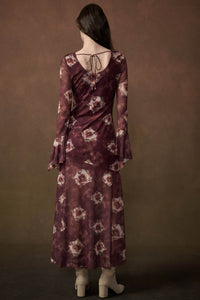 Bordeaux Beauty Floral Mesh Bell-Sleeve Maxi Dress - ShopPromesa