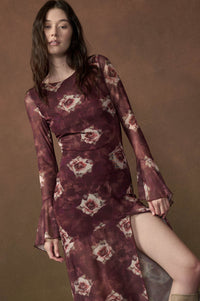 Bordeaux Beauty Floral Mesh Bell-Sleeve Maxi Dress - ShopPromesa