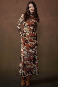 Cinnamon Flowers Floral Mesh Thumbhole Maxi Dress - ShopPromesa