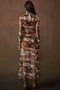 Cinnamon Flowers Floral Mesh Thumbhole Maxi Dress - ShopPromesa