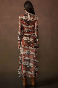 Cinnamon Flowers Floral Mesh Thumbhole Maxi Dress - ShopPromesa