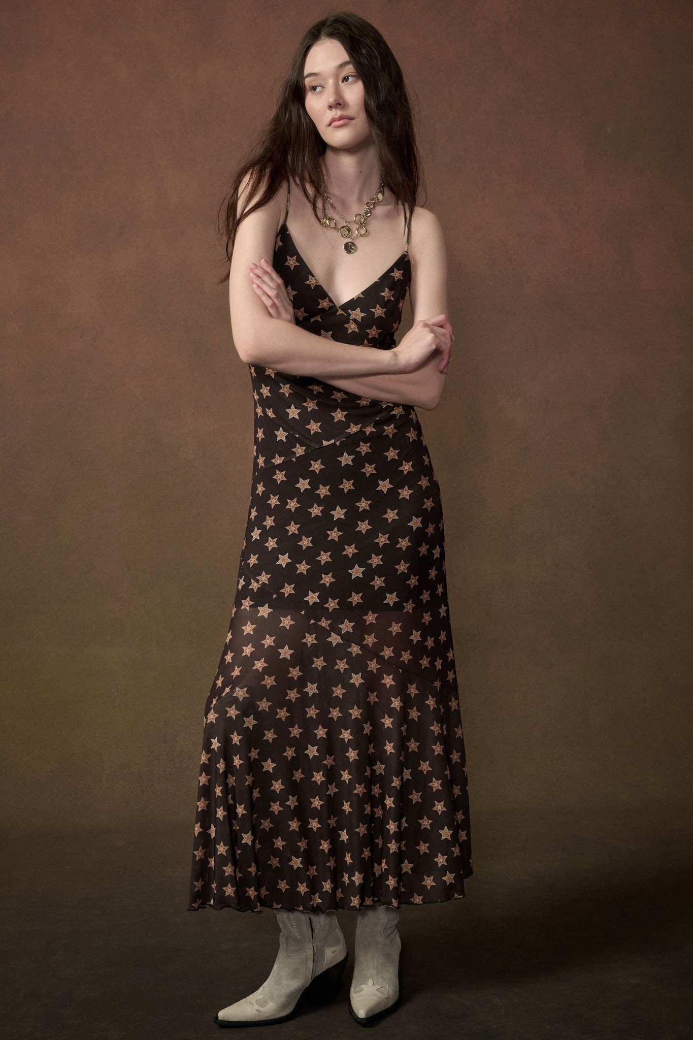 Star Crossed Printed Mesh Maxi Slip Dress - ShopPromesa
