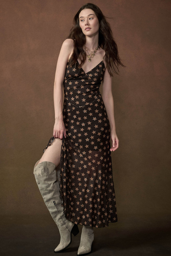 Star Crossed Printed Mesh Maxi Slip Dress - ShopPromesa