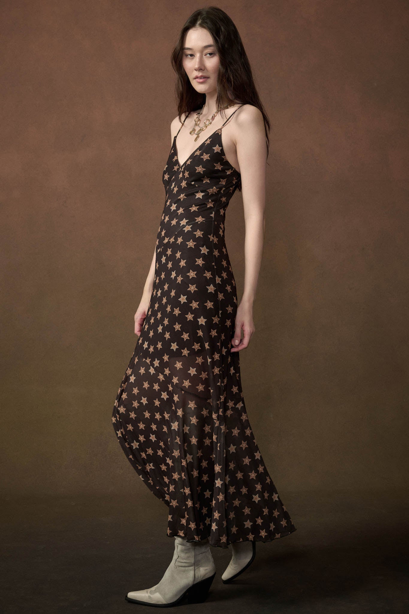 Star Crossed Printed Mesh Maxi Slip Dress - ShopPromesa