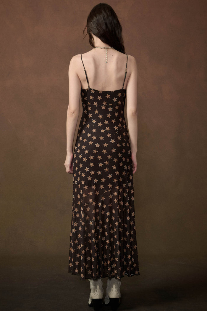 Star Crossed Printed Mesh Maxi Slip Dress - ShopPromesa