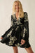 Rose Shadow Floral Satin Bell-Sleeve Mini Dress - ShopPromesa