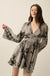 Rose Shadow Floral Satin Bell-Sleeve Mini Dress - ShopPromesa