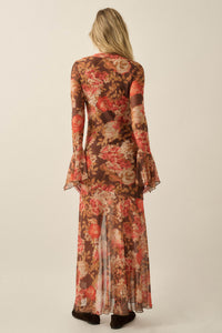 Blooming Harvest Floral Mesh Bell-Sleeve Maxi Dress - ShopPromesa