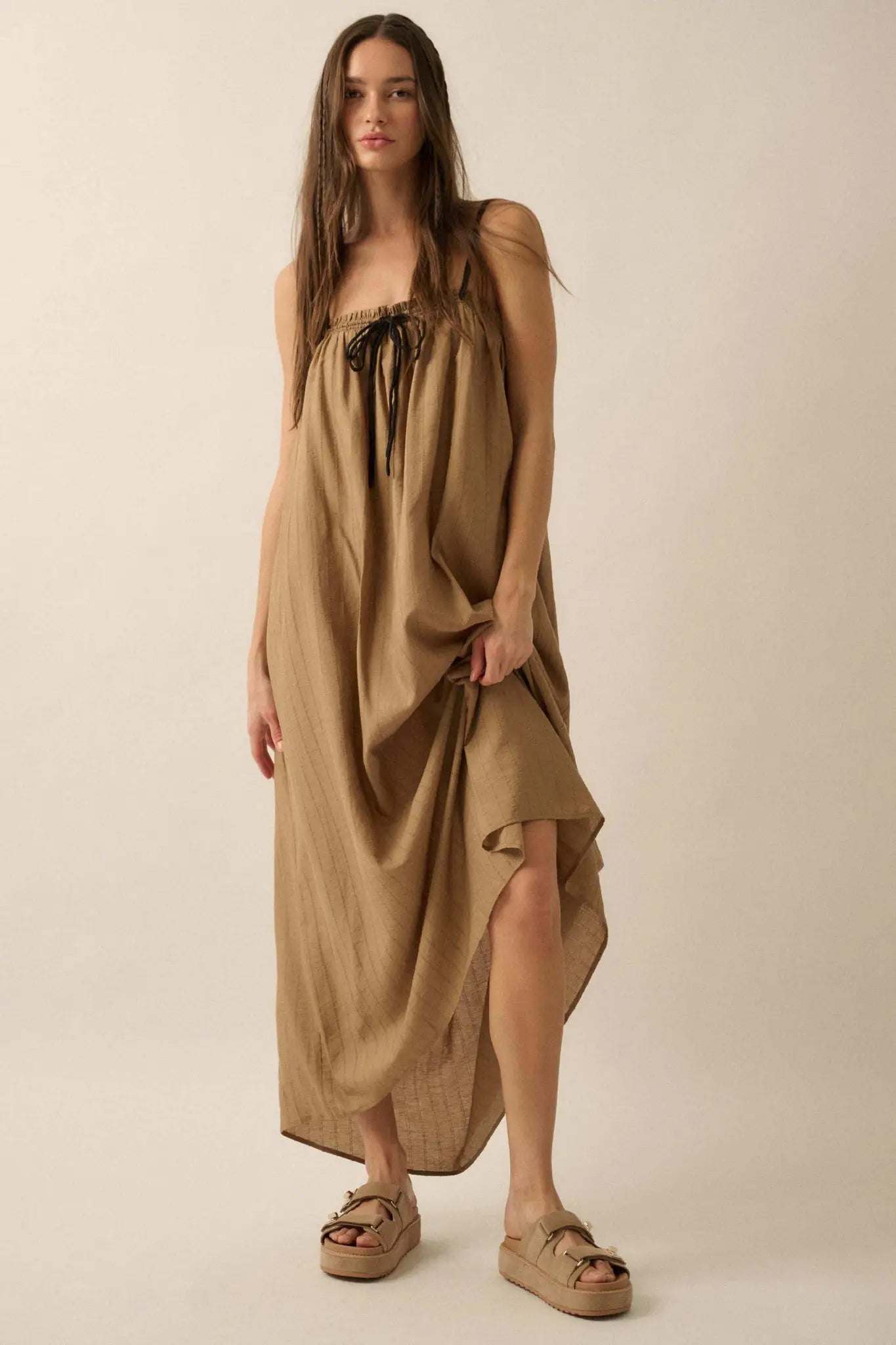 Tonal Striped Maxi Dress - Taupe S Tonal Striped Maxi Dress - Taupe S
