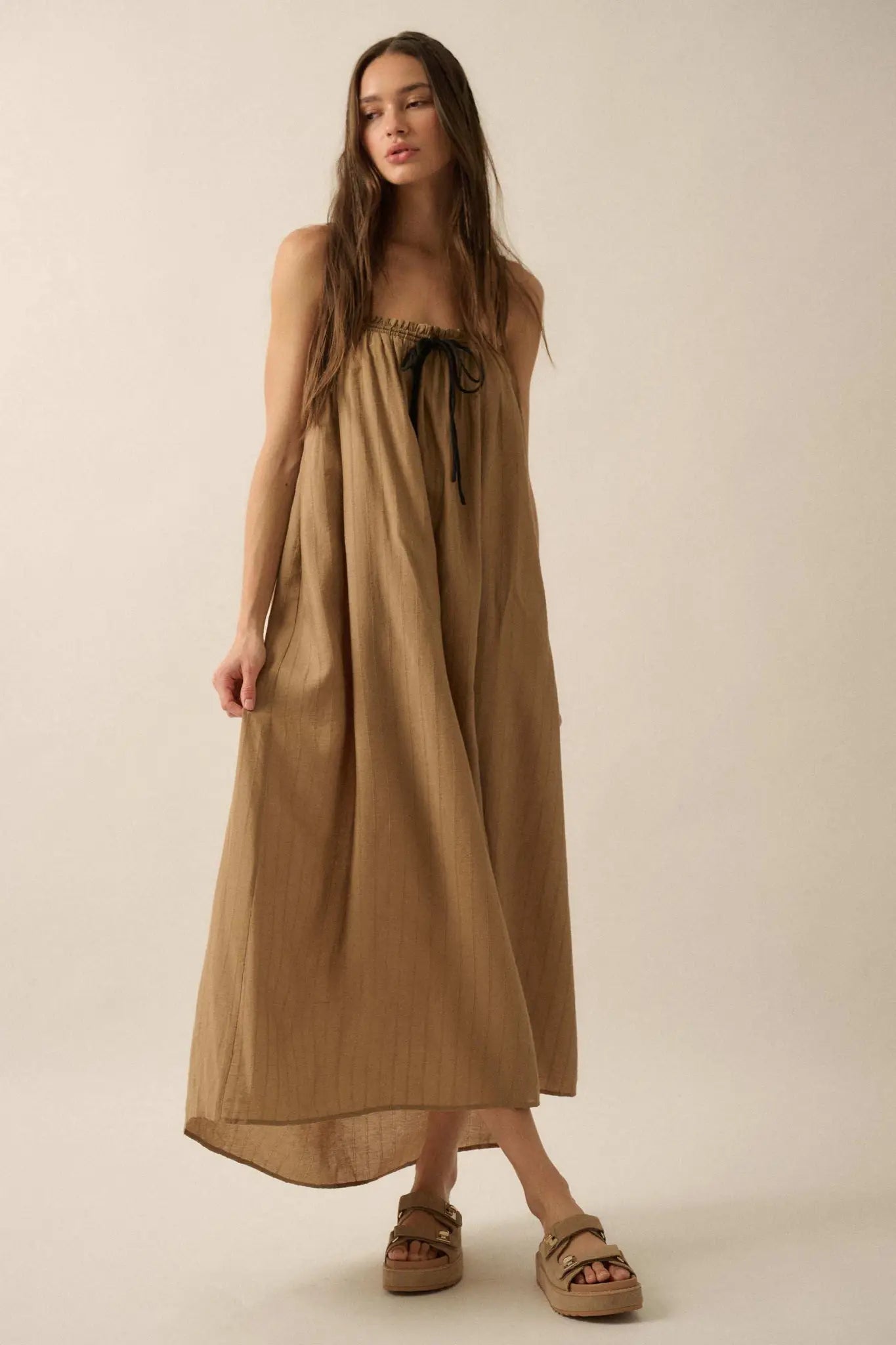 Finding Freedom Tonal-Stripe Trapeze Maxi Dress - ShopPromesa