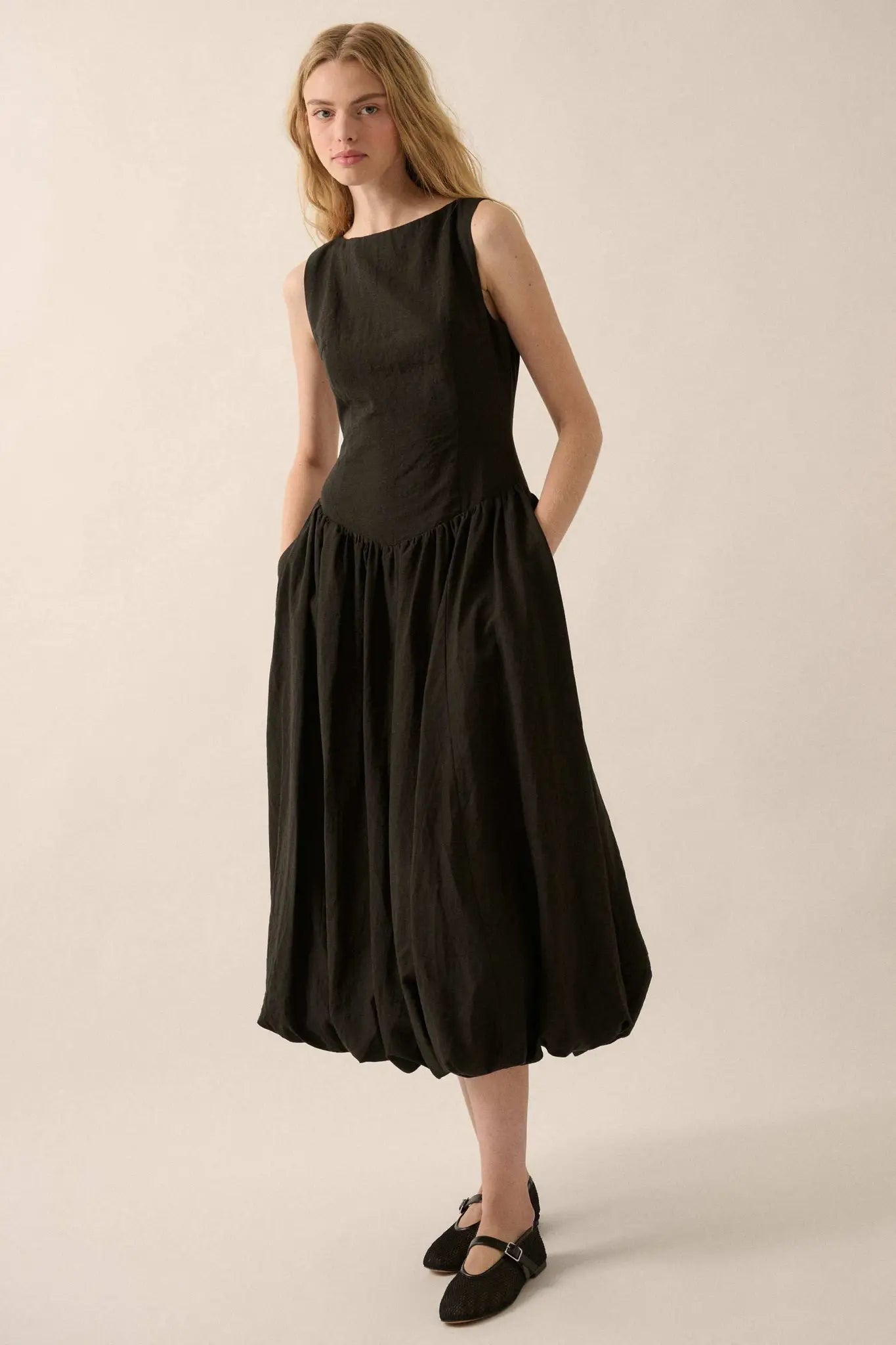 Natural Beauty Boatneck Bubble Midi Dress - ShopPromesa