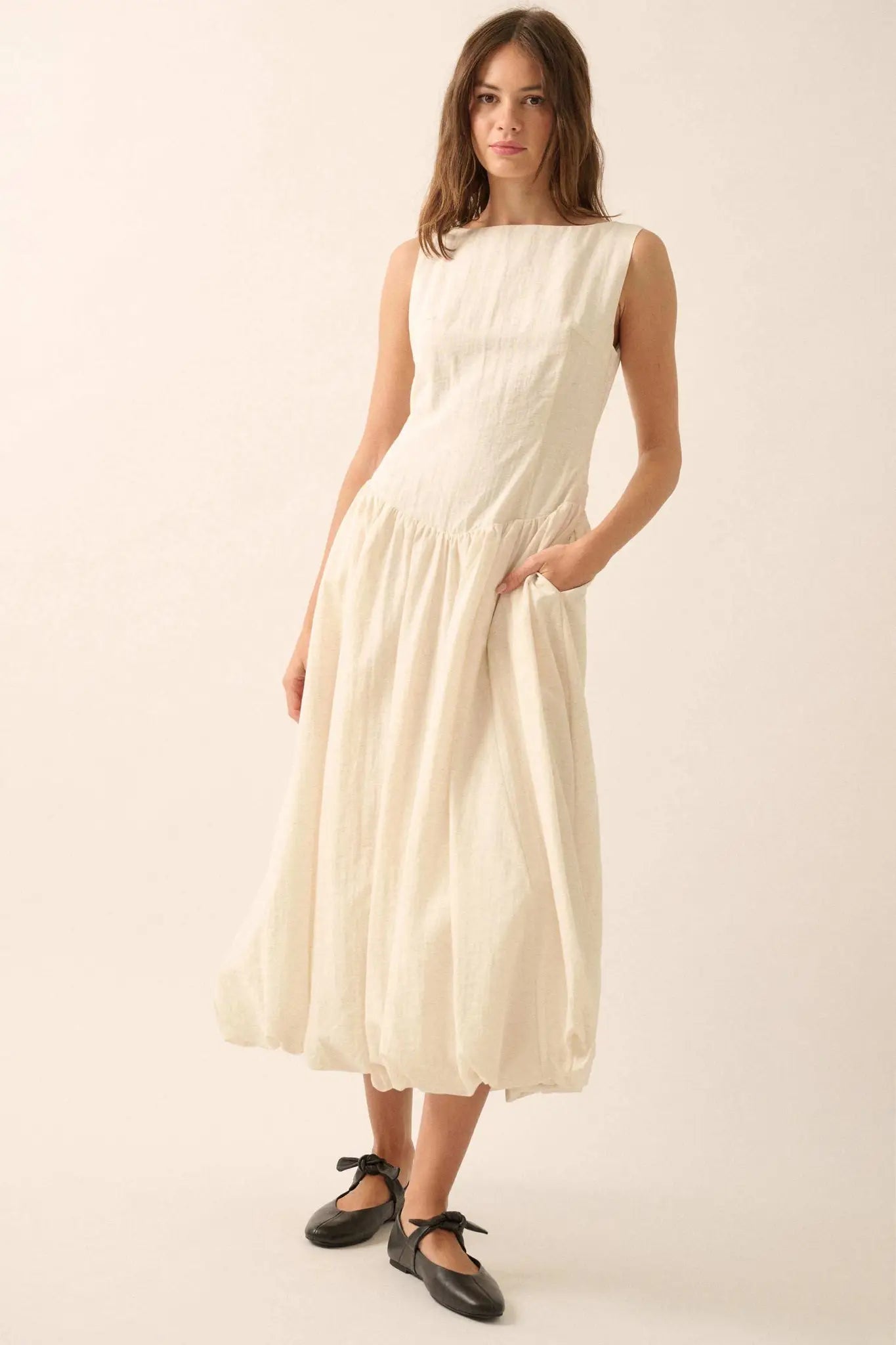 Natural Beauty Boatneck Bubble Midi Dress - ShopPromesa
