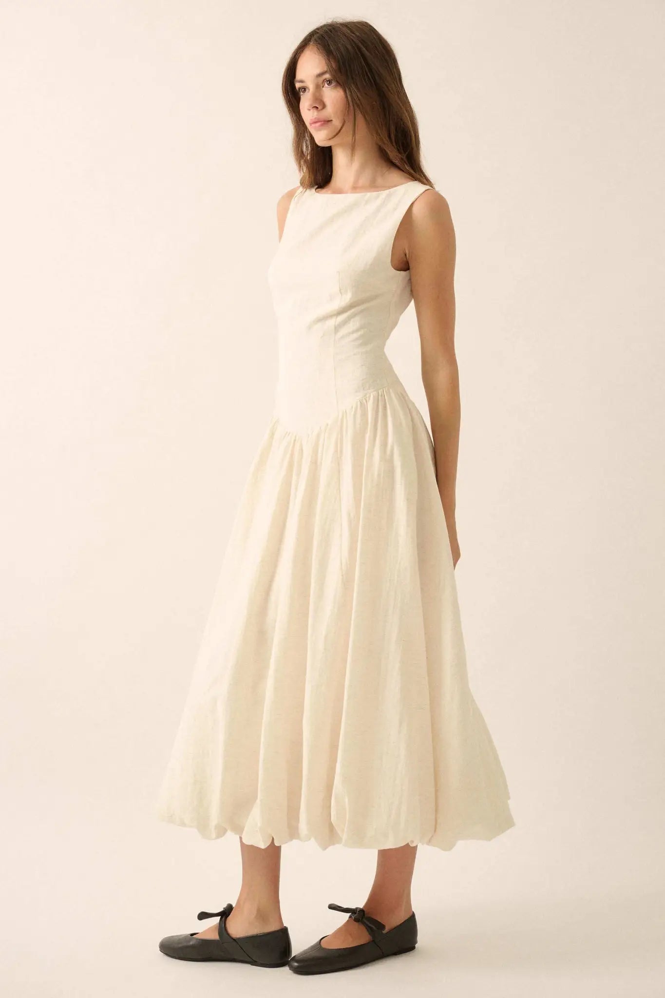 Natural Beauty Boatneck Bubble Midi Dress - ShopPromesa