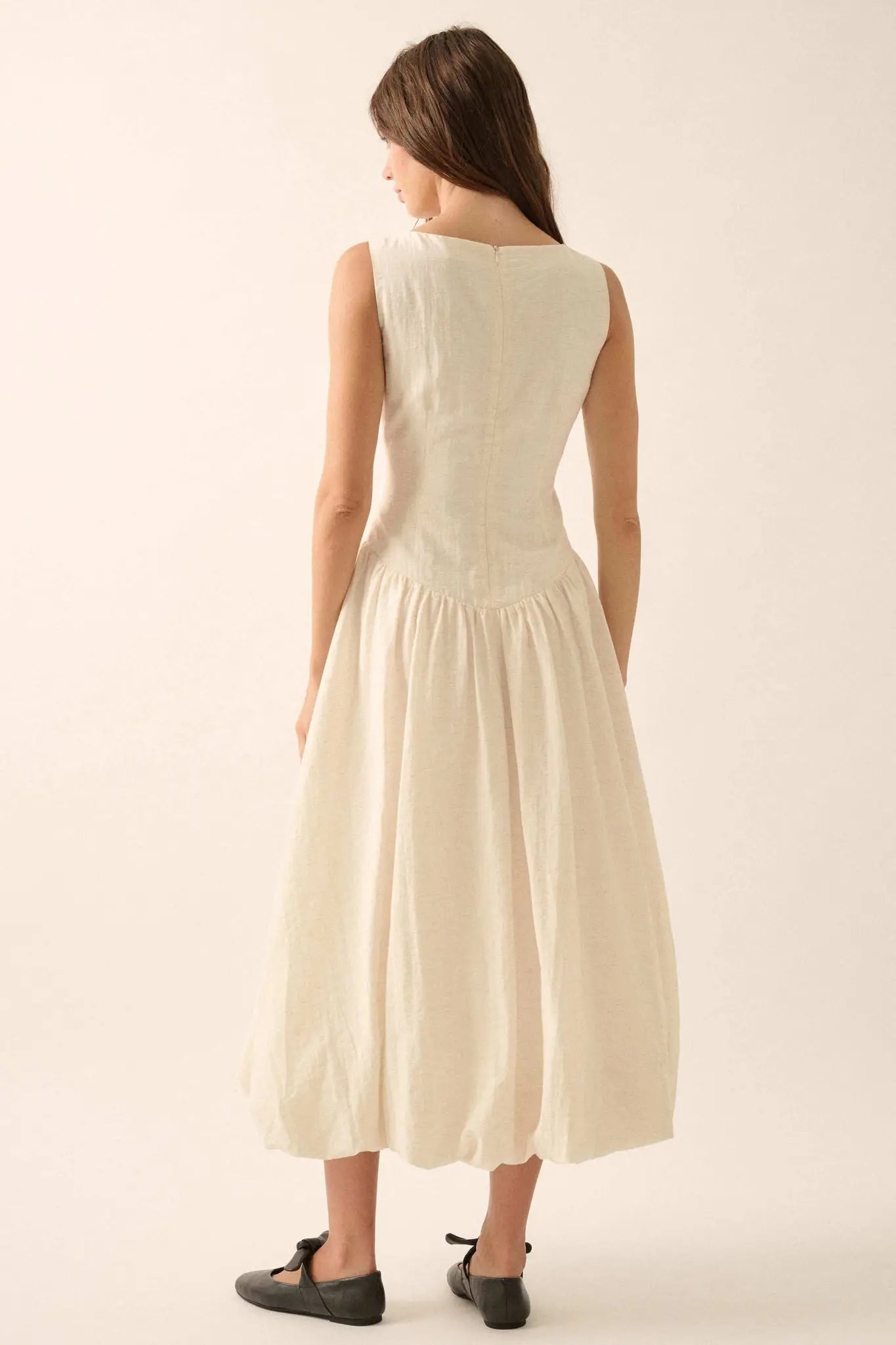 natural midi dress Sandy Midi Dress-Natural Linen L