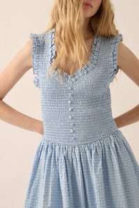 Pretty Please Smocked Paid Buttoned Midi Dress - ShopPromesa