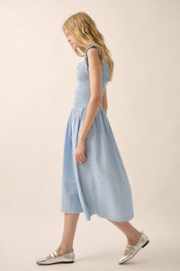 Pretty Please Smocked Paid Buttoned Midi Dress - ShopPromesa