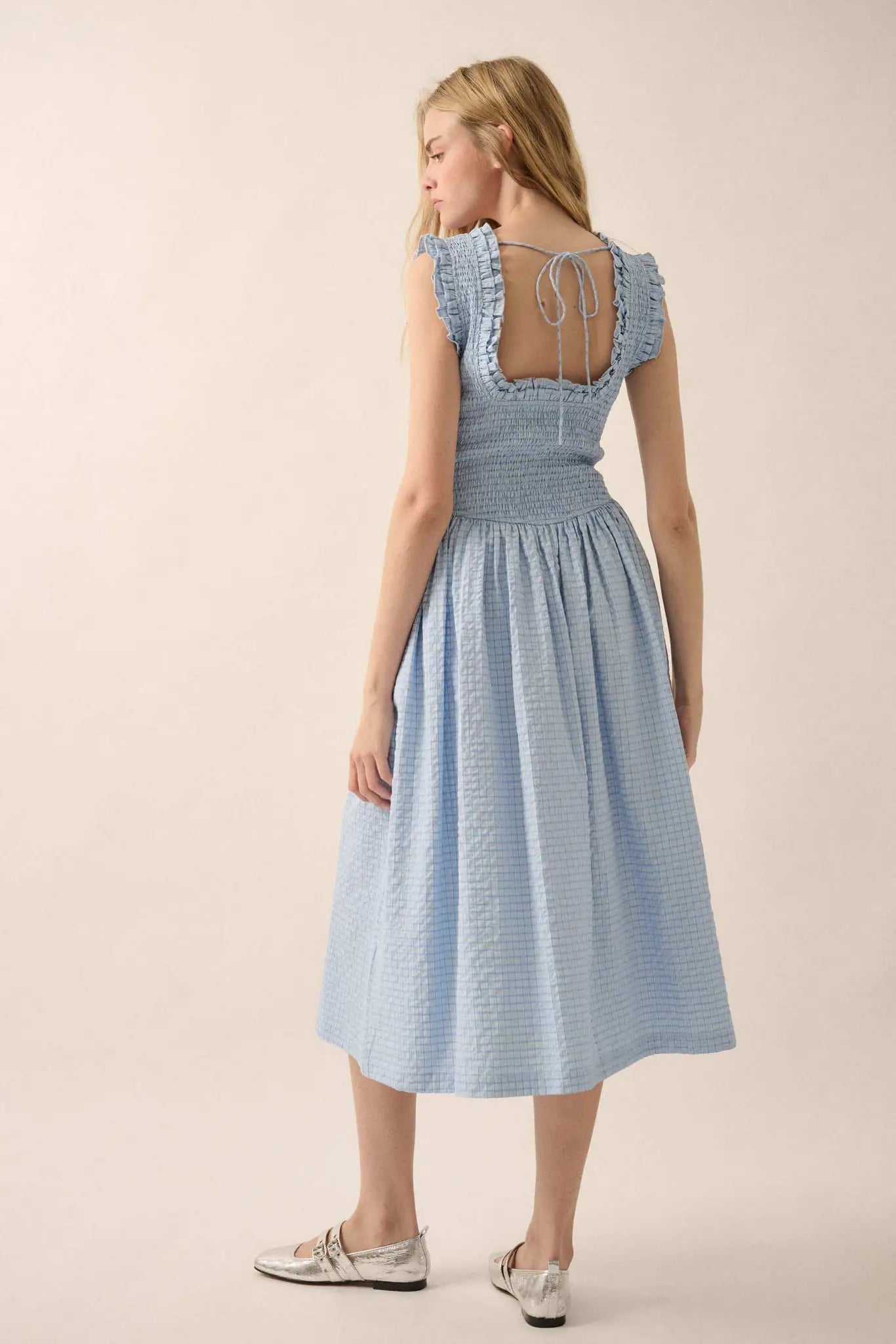 Pretty Please Smocked Paid Buttoned Midi Dress - ShopPromesa