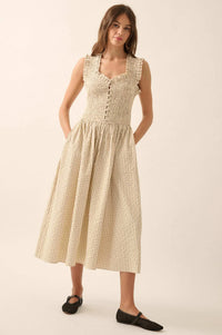 Pretty Please Smocked Paid Buttoned Midi Dress - ShopPromesa