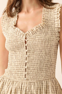 Pretty Please Smocked Paid Buttoned Midi Dress - ShopPromesa