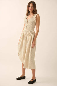 Pretty Please Smocked Paid Buttoned Midi Dress - ShopPromesa