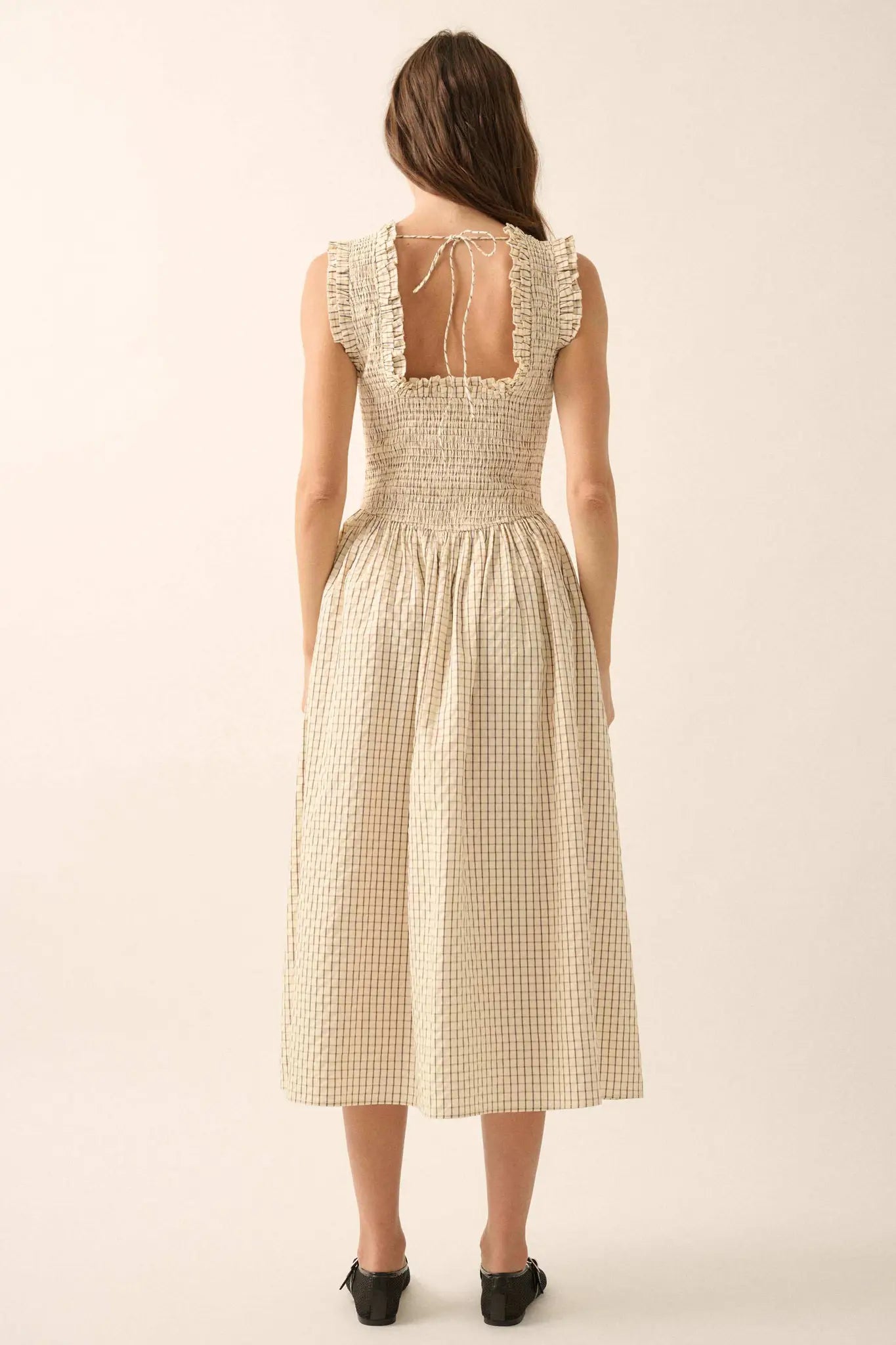 Pretty Please Smocked Paid Buttoned Midi Dress - ShopPromesa