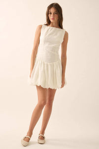 Pure Love Eyelet Lace Boatneck Bubble Mini Dress - ShopPromesa