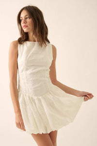 Pure Love Eyelet Lace Boatneck Bubble Mini Dress - ShopPromesa