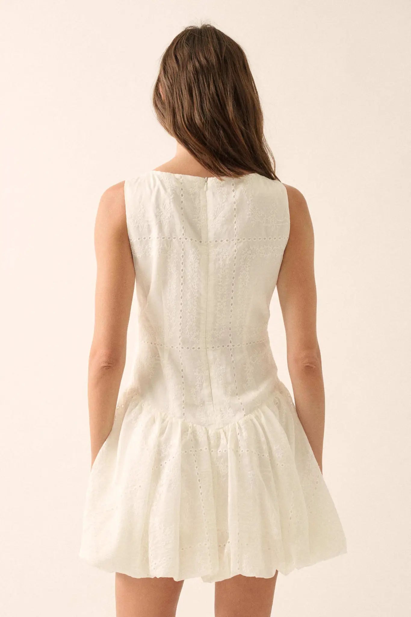 Pure Love Eyelet Lace Boatneck Bubble Mini Dress - ShopPromesa