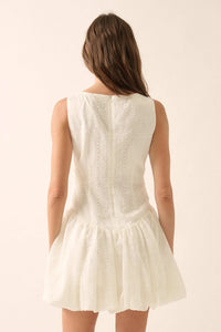 Pure Love Eyelet Lace Boatneck Bubble Mini Dress - ShopPromesa