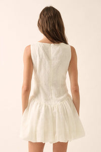 Pure Love Eyelet Lace Boatneck Bubble Mini Dress - ShopPromesa