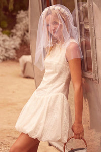 Pure Love Eyelet Lace Boatneck Bubble Mini Dress - ShopPromesa