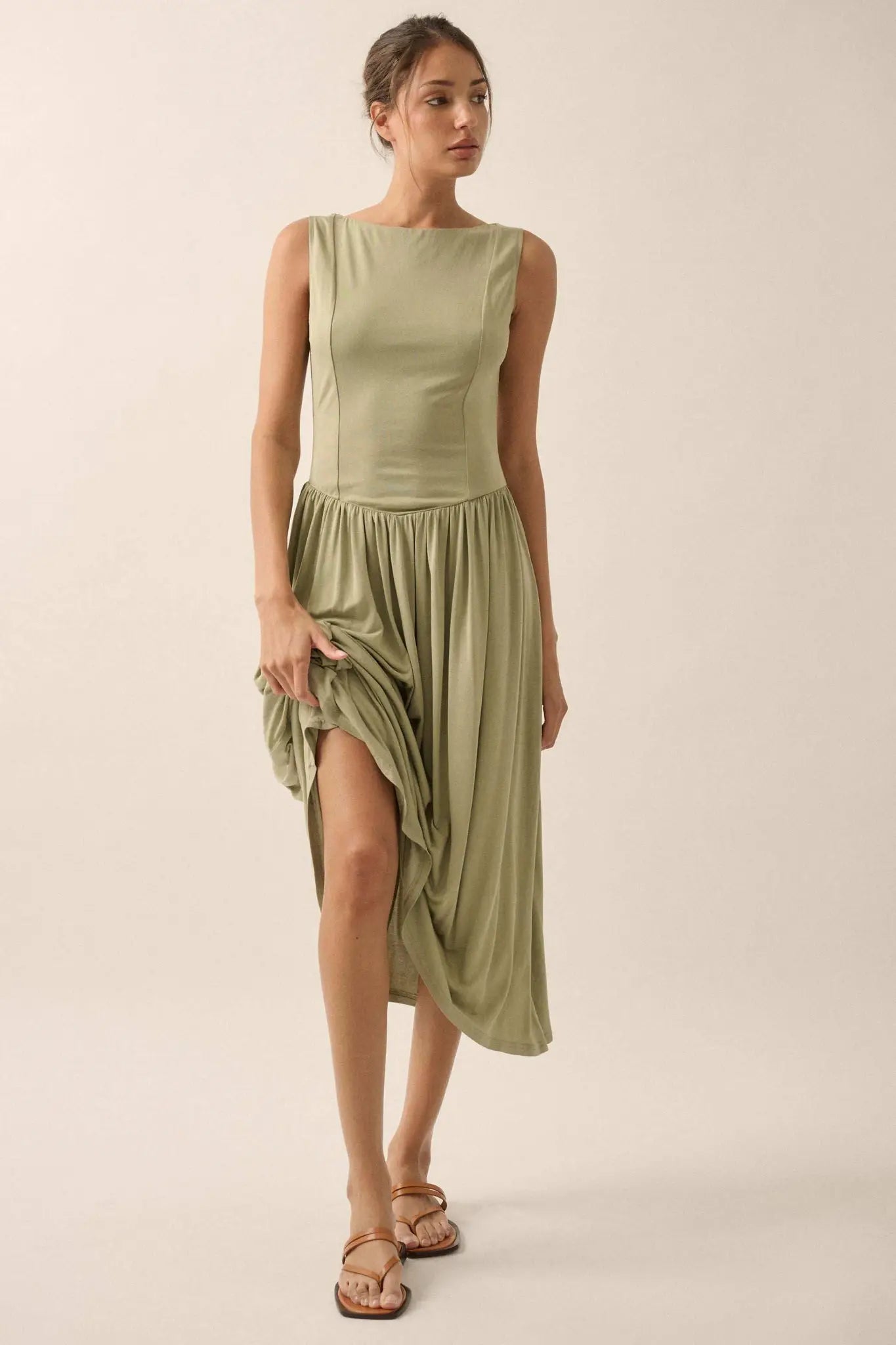 Best Day Sleeveless Drop-Waist Modal Midi Dress - ShopPromesa