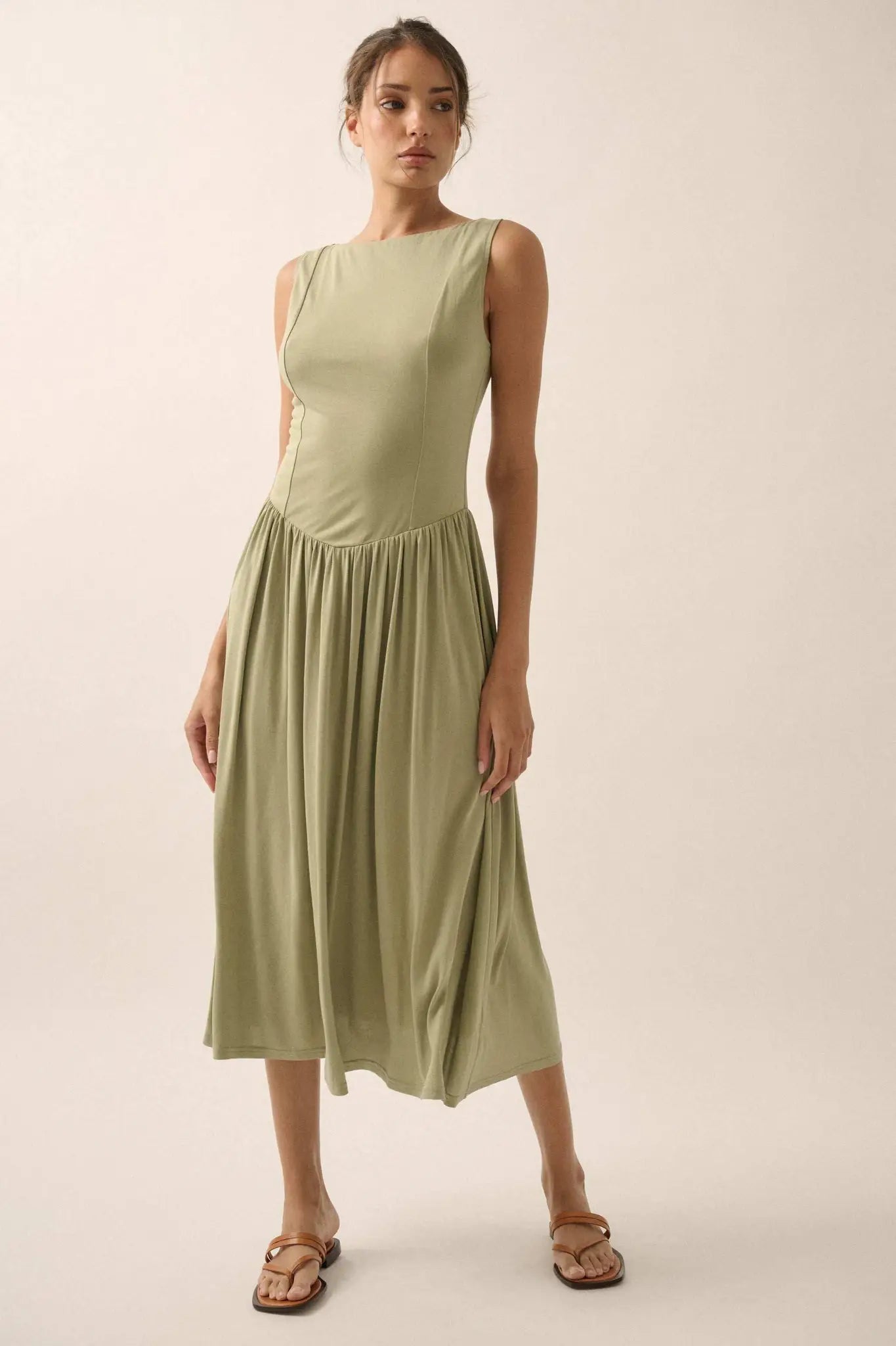 Best Day Sleeveless Drop-Waist Modal Midi Dress - ShopPromesa