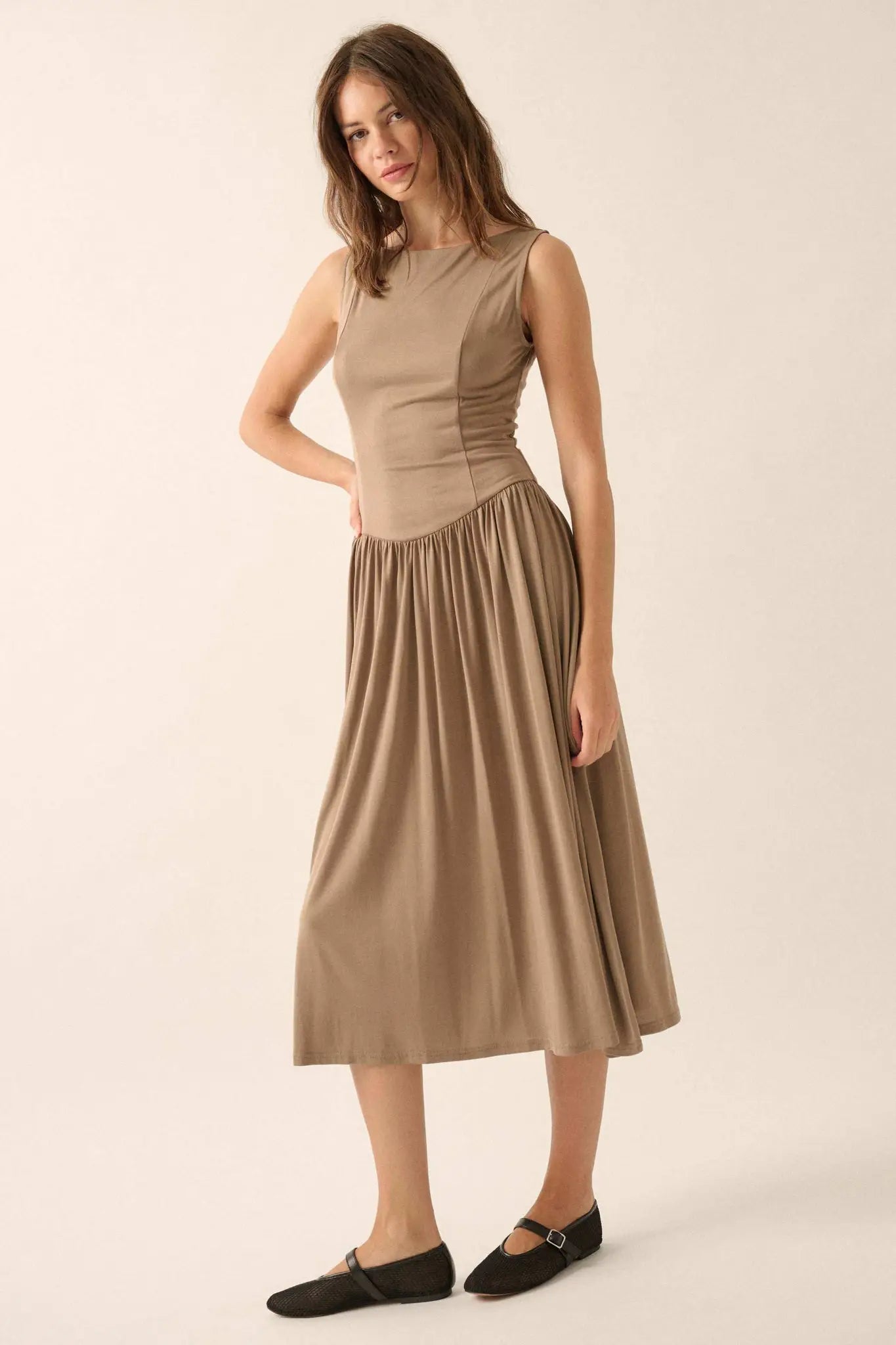 Best Day Sleeveless Drop-Waist Modal Midi Dress - ShopPromesa