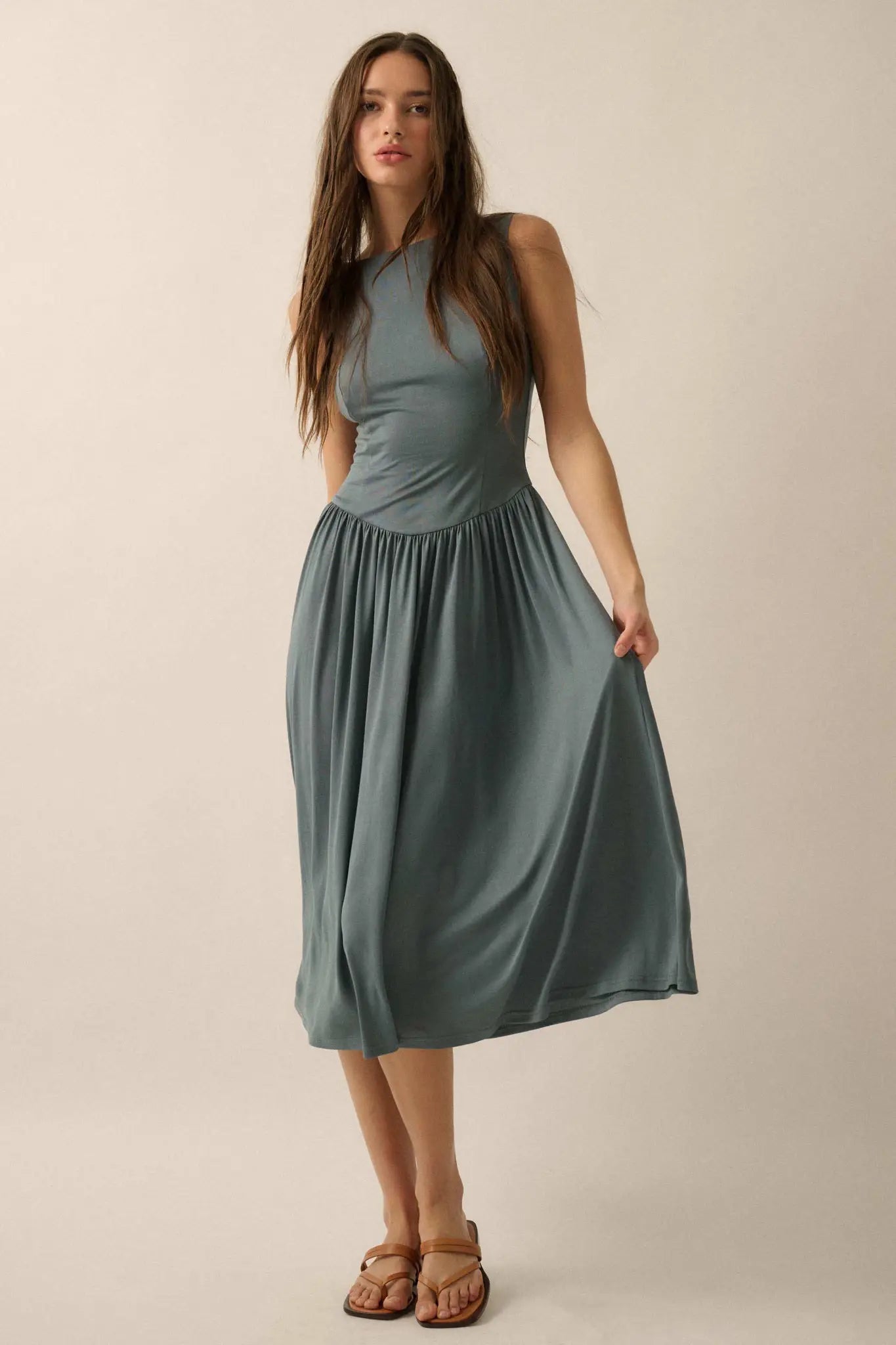 Best Day Sleeveless Drop-Waist Modal Midi Dress - ShopPromesa