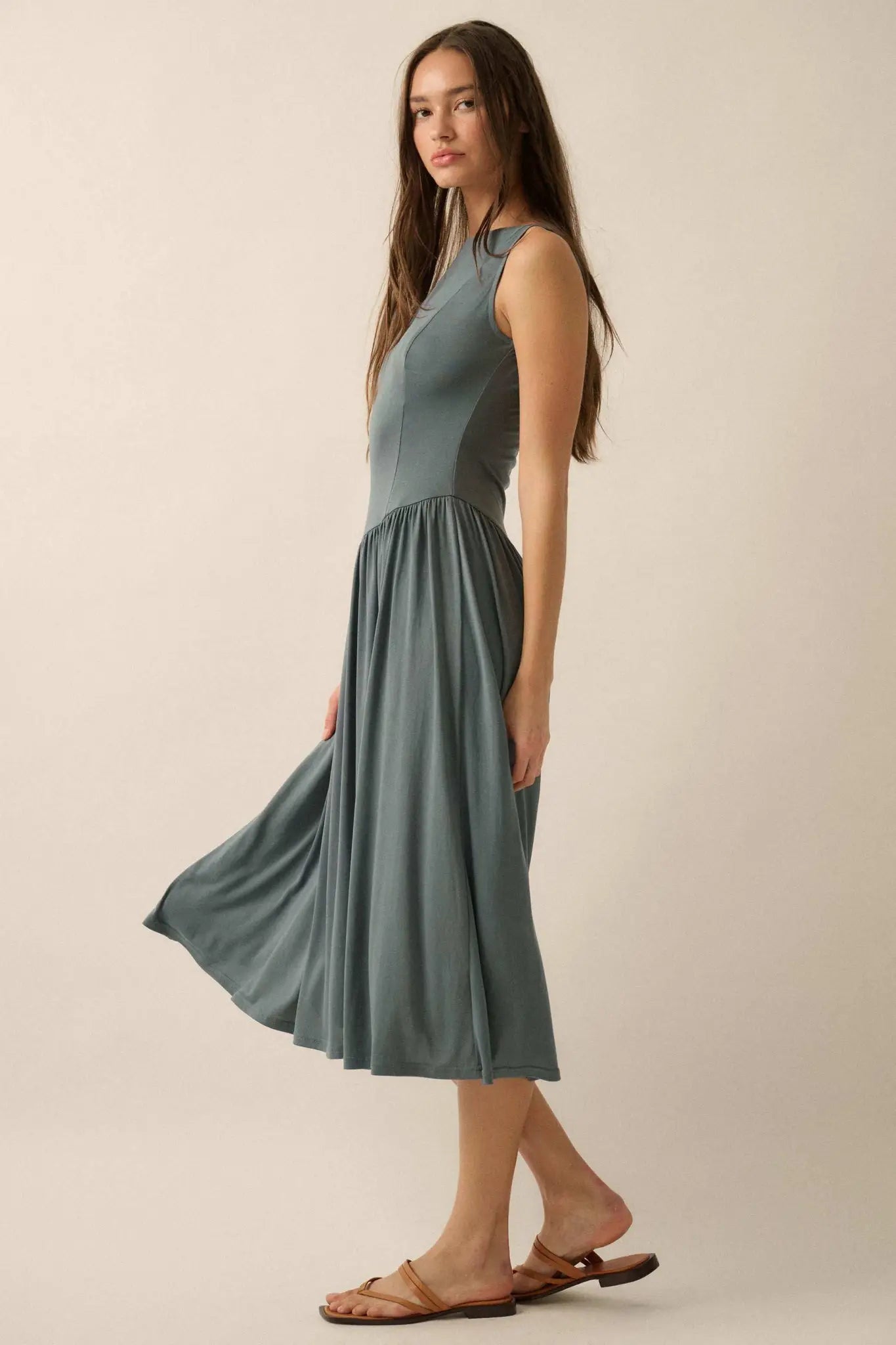 Best Day Sleeveless Drop-Waist Modal Midi Dress - ShopPromesa
