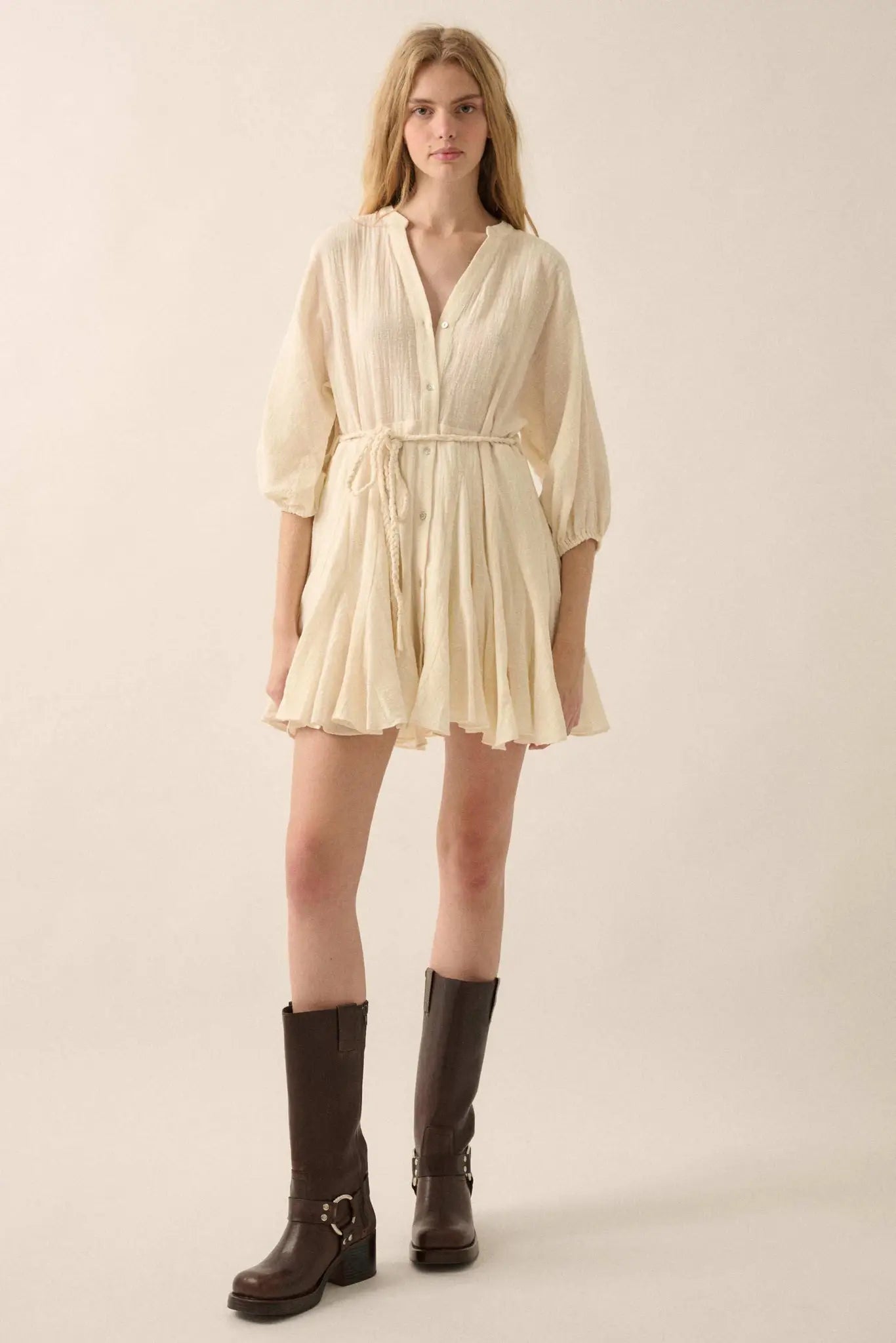 On the Air Cotton Button-Front Godet Mini Dress - ShopPromesa