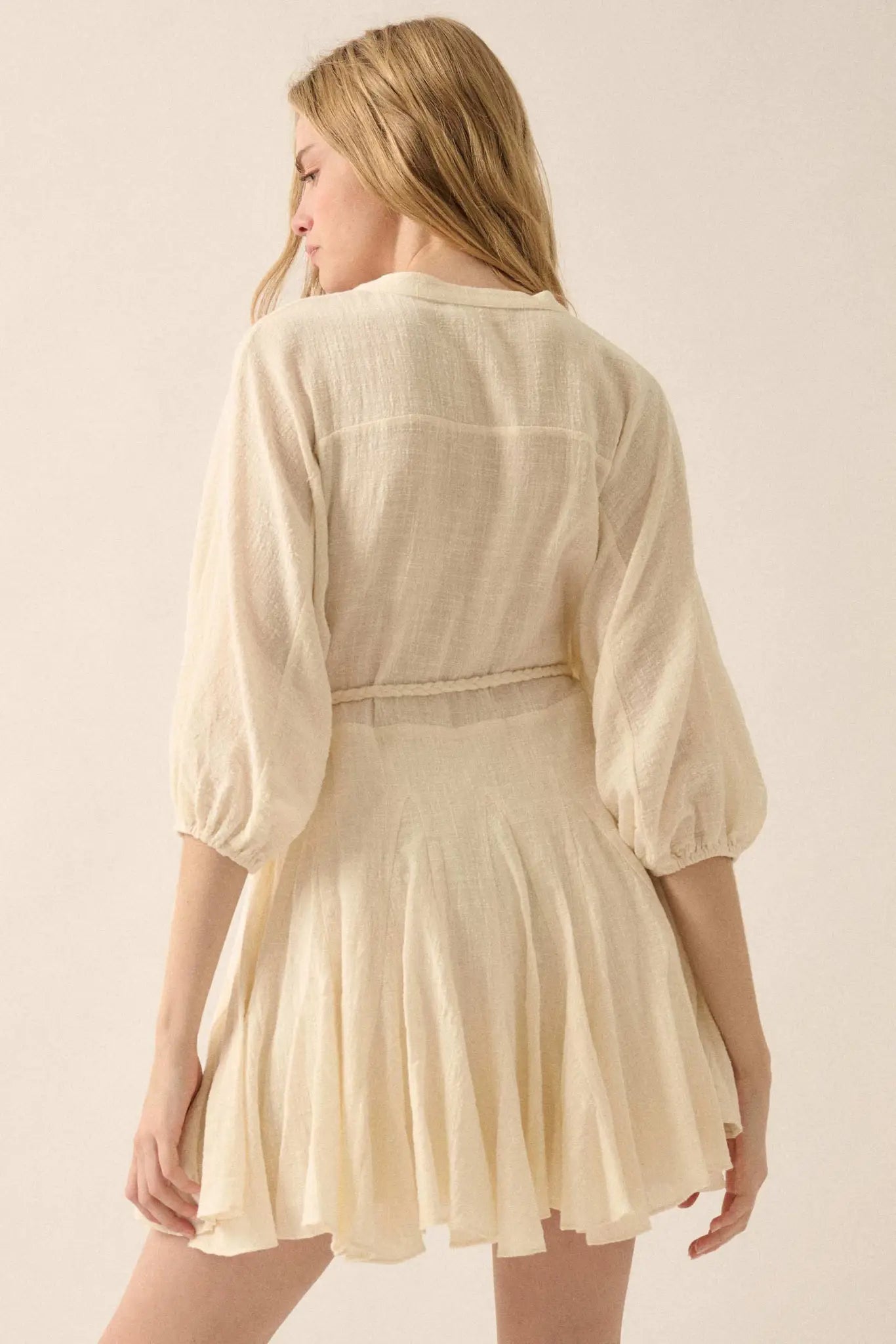 On the Air Cotton Button-Front Godet Mini Dress - ShopPromesa