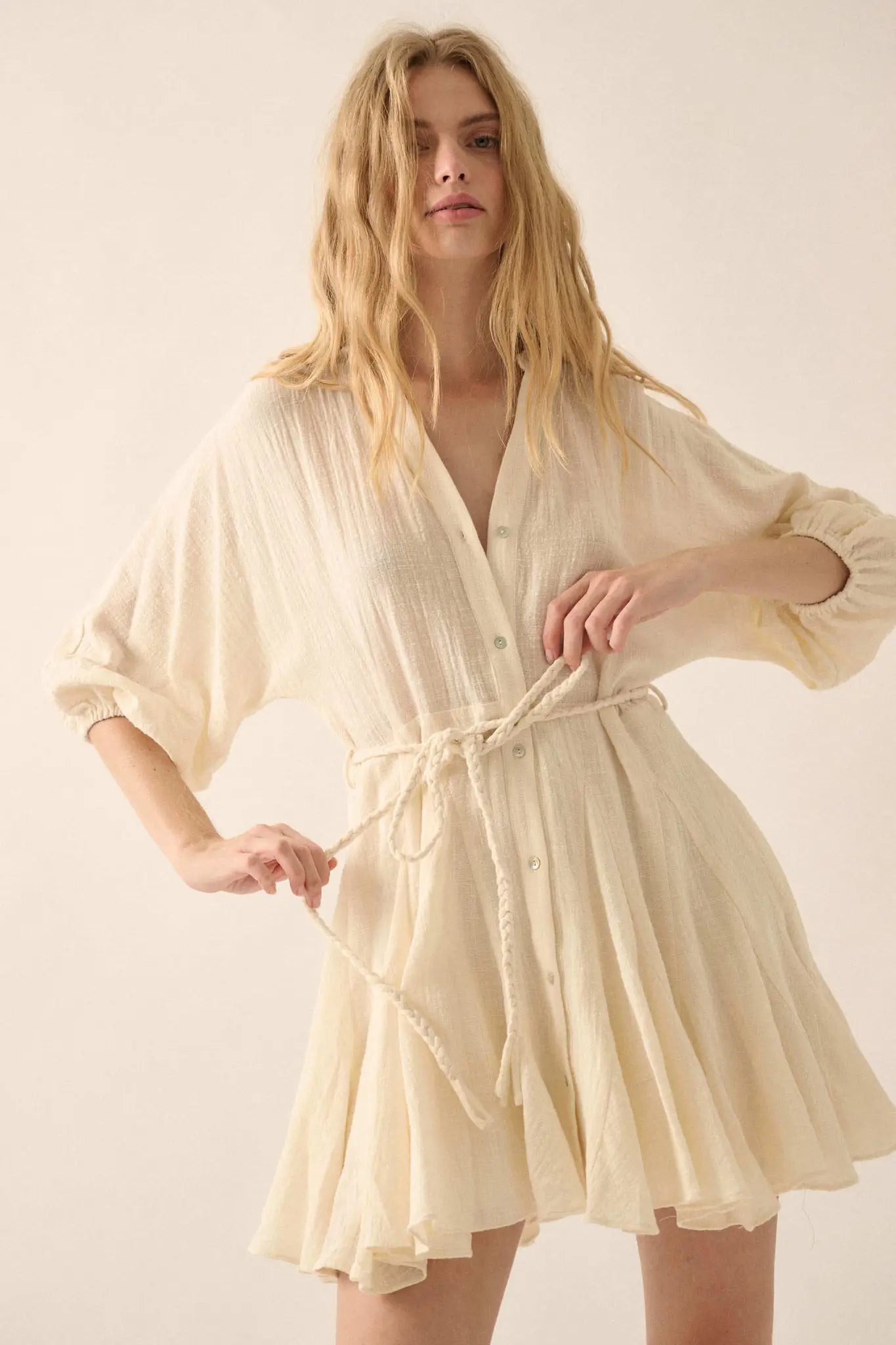 On the Air Cotton Button-Front Godet Mini Dress - ShopPromesa