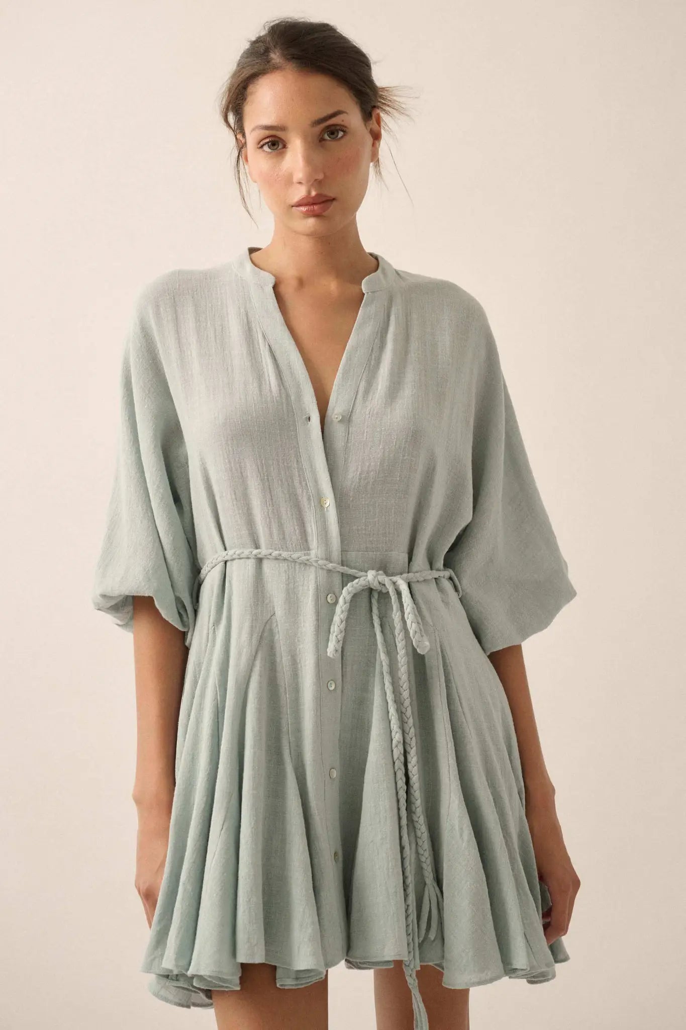 On the Air Cotton Button-Front Godet Mini Dress - ShopPromesa