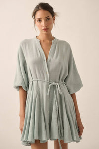 On the Air Cotton Button-Front Godet Mini Dress - ShopPromesa