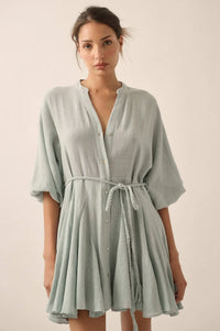 On the Air Cotton Button-Front Godet Mini Dress - ShopPromesa