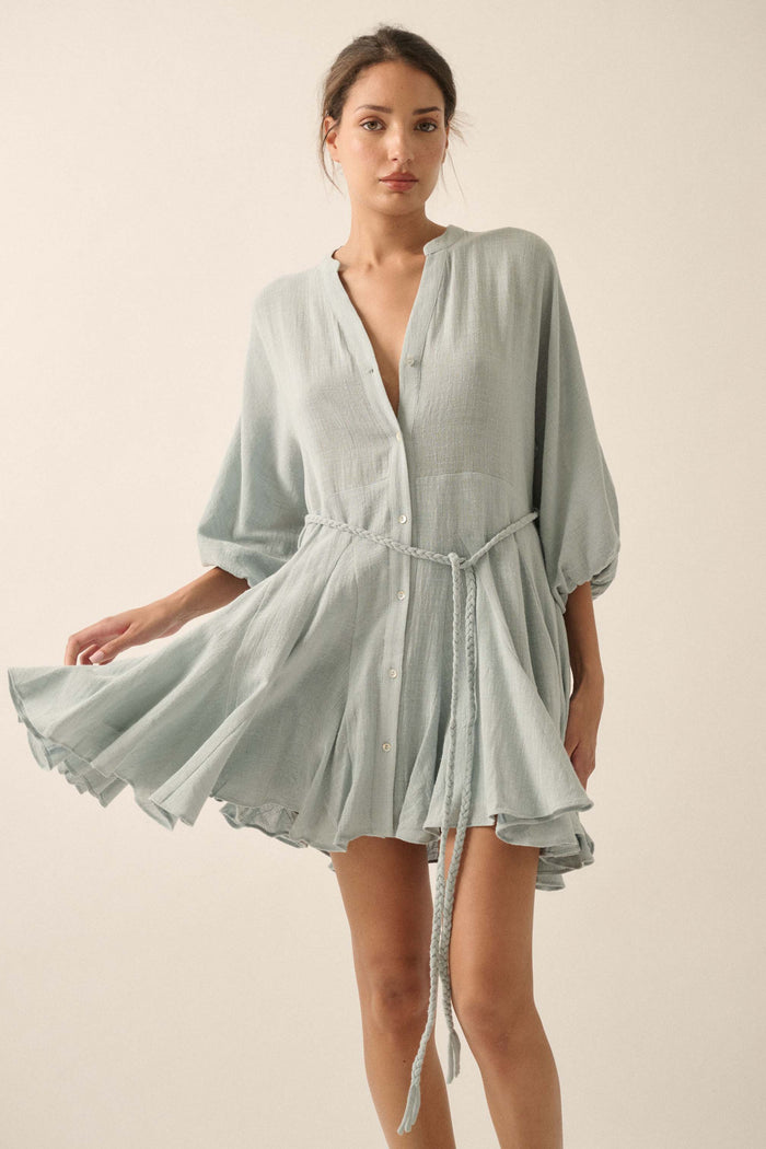 On the Air Cotton Button-Front Godet Mini Dress - ShopPromesa